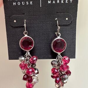 White House Black Market Silver and Fuchsia Cluster Earrings